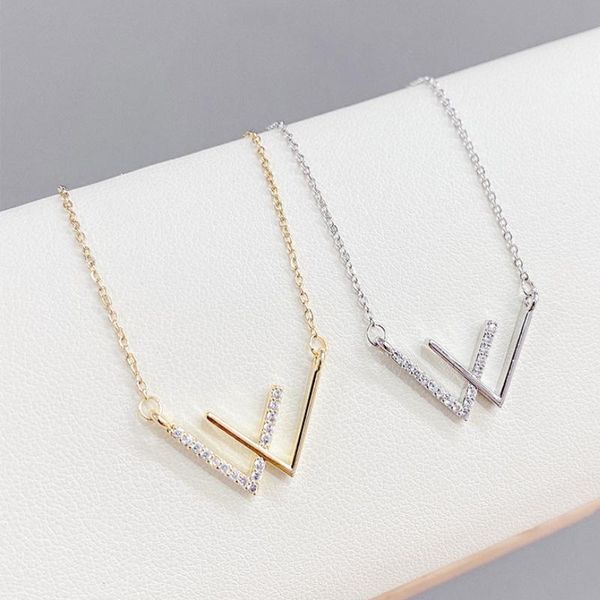 

chains botu 2021 fashion creative letter w necklace women personality simple double v gold trendy temperament ornament jewelry, Silver