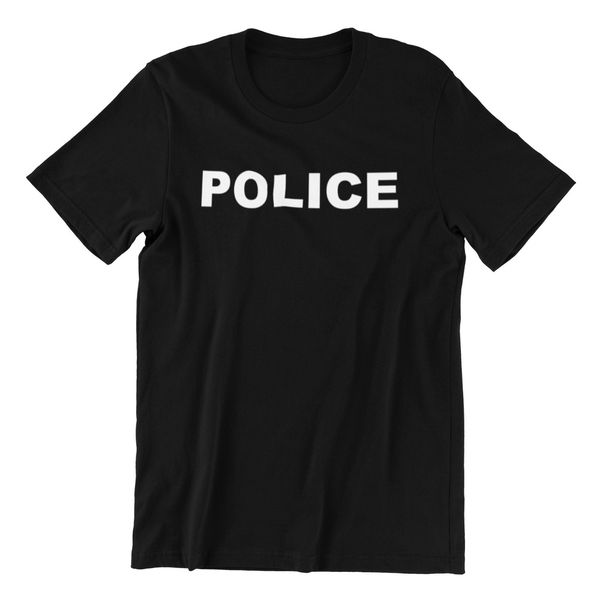 

police tshirt - mens funny t-shirt - party gift security guard present, White;black