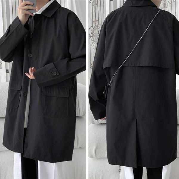 

men's trench coats korean style cloak coat mens casual solid autumn fashion loose long overcoat male high street windbreaker trenchcoat, Tan;black