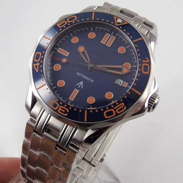 

wristwatches arrival mechanical men watch sapphire glass date 21 jewel miyota 8215 mental band rotating bezel, Slivery;brown