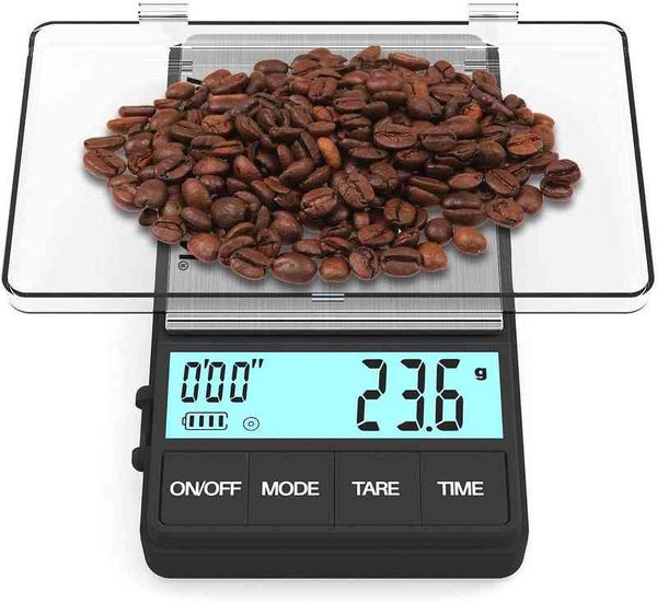 Escala de café pequena de bolso com temporizador, 1000 x 0.1g escala de grama digital com tela LCD grande, escala de café expresso com função de tara 211221