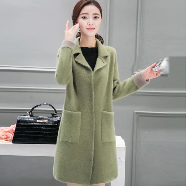 

women's knits & tees autumn winter plus size long mink plush women sleeve cardigan sweater fashion slim imitation hair coat womens, White