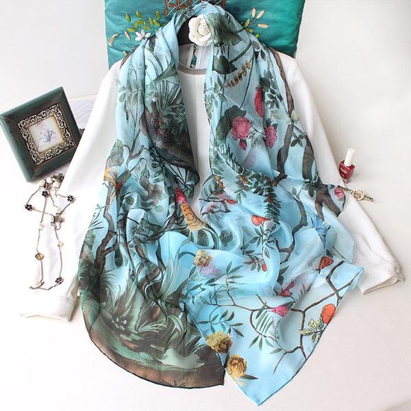 

scarves scarf women pure silk chiffon female shawls wraps 140*140cm sunscreen neck head, Blue;gray