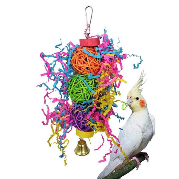 

other bird supplies 3 pc parrot toys hanging with bell pet cage swing toy chewing bite color climb
