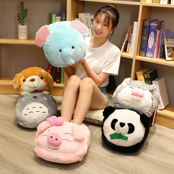 

cartoon home slipper big feet warm slippers dinosaur totoro panda pig dog winnter foot warmer shoes computer, Black