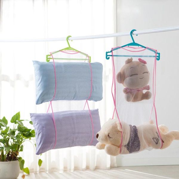 

hanging mesh storage bag clothes toy organizer laundry dryer rack pillow headrest cushi hydroponic doll drying hanger net cd boxes & bins