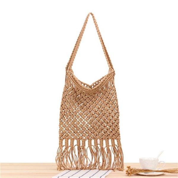 

duffel bags factory direct womens hollow hand-woven straw beach bag mesh tassel design summer foldable one shoulder shopping il00587