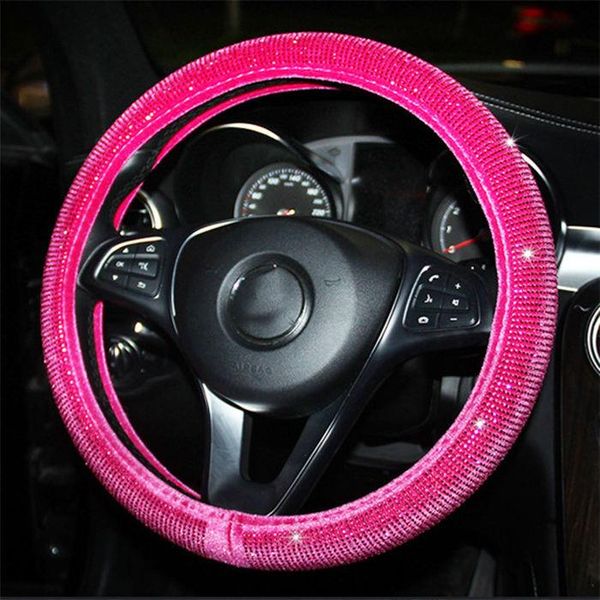 

steering wheel covers pleuche pink diamond glittering car cover