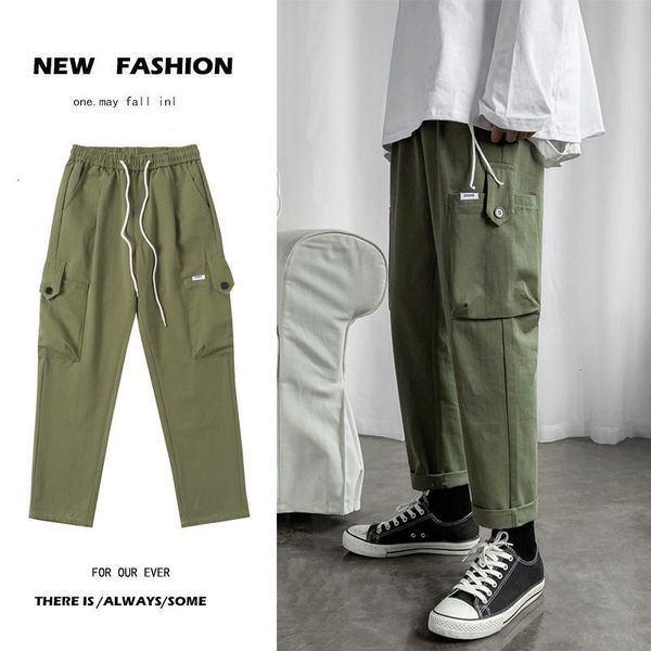 

men's pants fashion cargo casual pure cotton straight streetwear hip hop style trousers black/green sweatpants m-3xl kh9b
