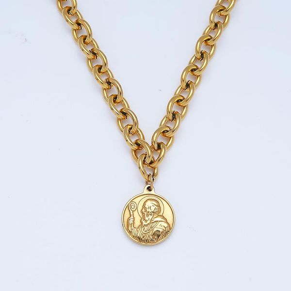 

pendant necklaces coin medallion stainless steel queen elizabeth necklace for women 8mm metal rolo heavy duty chain choker collar, Silver