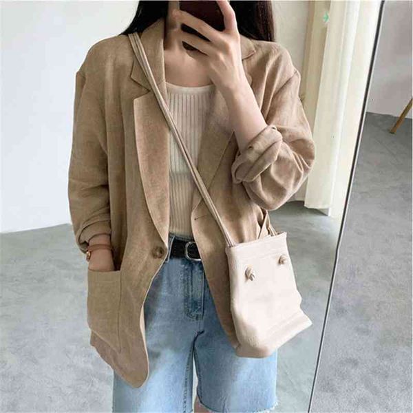 

women's jackets coats thin blazer 2021 spring and summer british style leisure cotton linen suit show loose 1q0j, Black;brown
