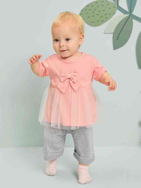 

baby bow front mesh hem & pants she, Blue