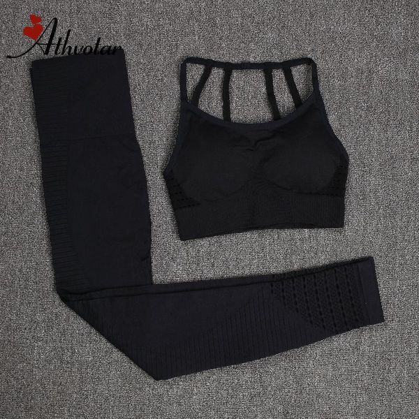 

athvotar 2 piece set women seamless hollow gym clothing women sports high waist leggings bra sportswear suitsby air, White;black