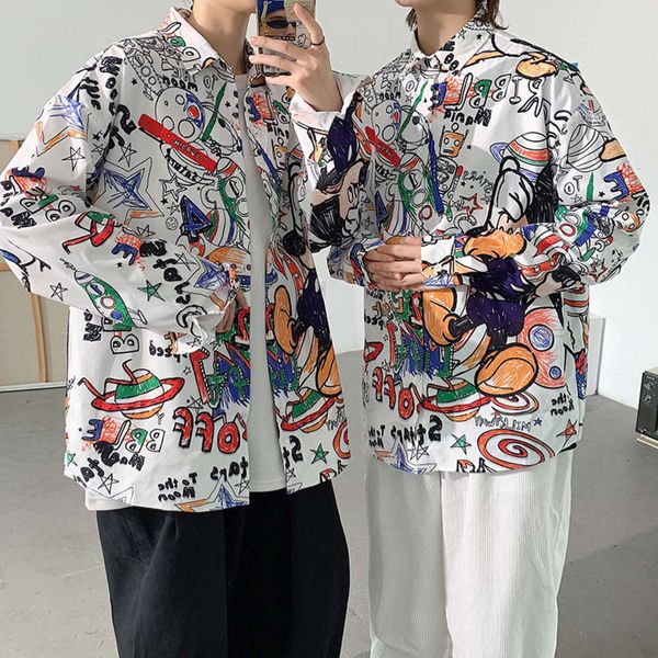 

men's casual shirts shirtshirt men's long sleeve korean fashion flower graffiti inch shirt autumn coat 6iup, White;black