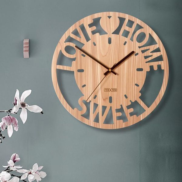 

wall clocks modern minimalist love living room decorative clock creative bedroom fashion nordic wood silent home decor
