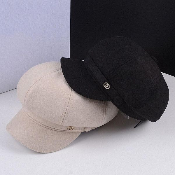 

berets black beige octagonal women hat ring jewelry fashion sboy cap casual lady visors wool fiber felt autumn winter caps, Blue;gray