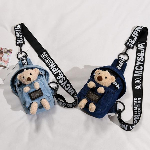 

cute bear one-shoulder diagonal bag all-match cartoon female chest student denim canvas waist coin purse bags