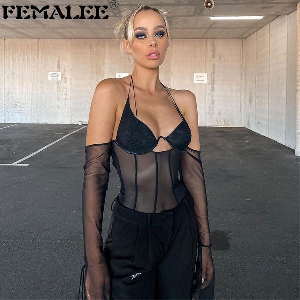 

women's t-shirt femalee women corset t shirt see through transparent mesh sheer slim ladies halter, White