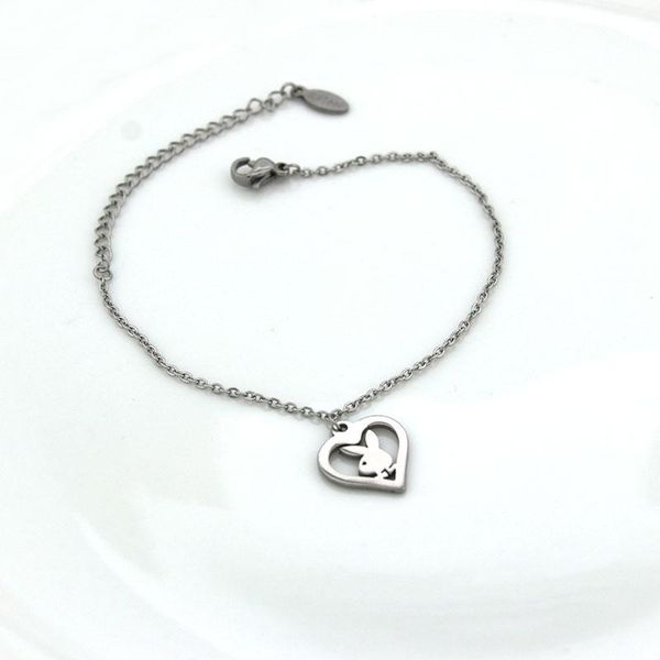 

link, chain gift for her- in heart bracelet stainless steel charm bracelets couples women girls loved fashion jewelry lucky, Black