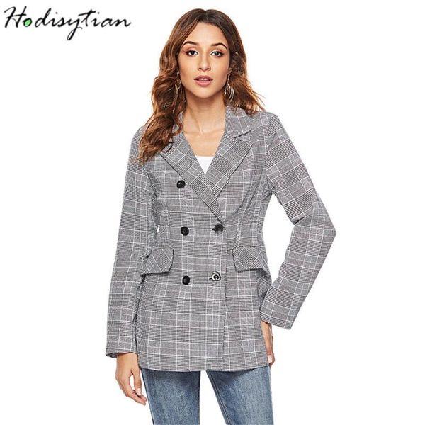 

women's suits & blazers hodisytian 2021 women thin plaid jacket long sleeve casual blaser femme check outerwear double breasted coat vi, White;black
