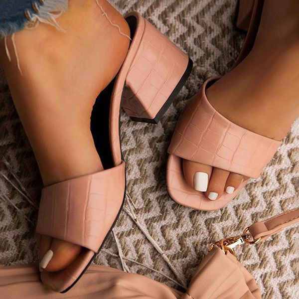 

luxury slippers long futur fashion fish mouth one line thick heel sandals, Black