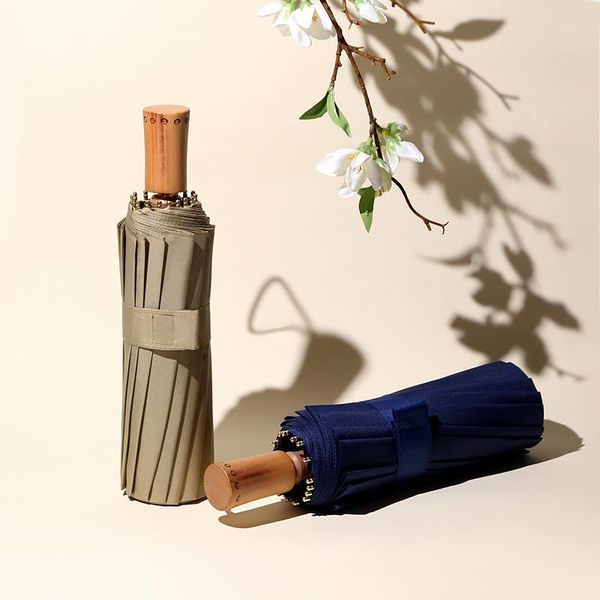 

umbrellas super strong 16 ribs umbrella rain woman windproof paraguas women sun 3-floding with wood handle parapluie