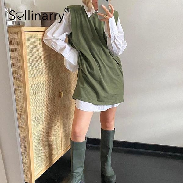 

sollinarry o-neck high street solid shift dress women spring summer casual sleeveless streetwear tunic mini lady dresses, Black;gray