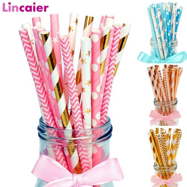

party decoration happy birthday decorations 25pcs mixed striped paper drinking straws 1st first princess boy girl supplies 2