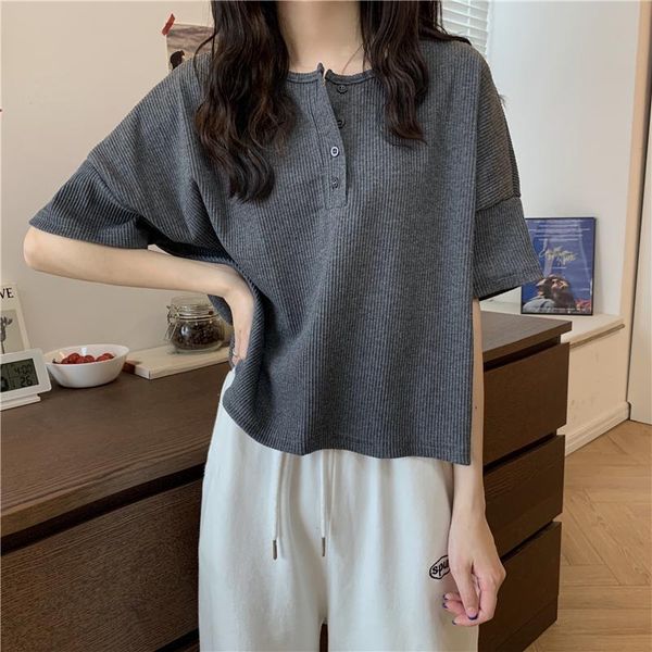 

women's t-shirt hzirip 2021 summer korean solid o-neck short tee sweet girl casual all-match loose basic women elegant fashion, White