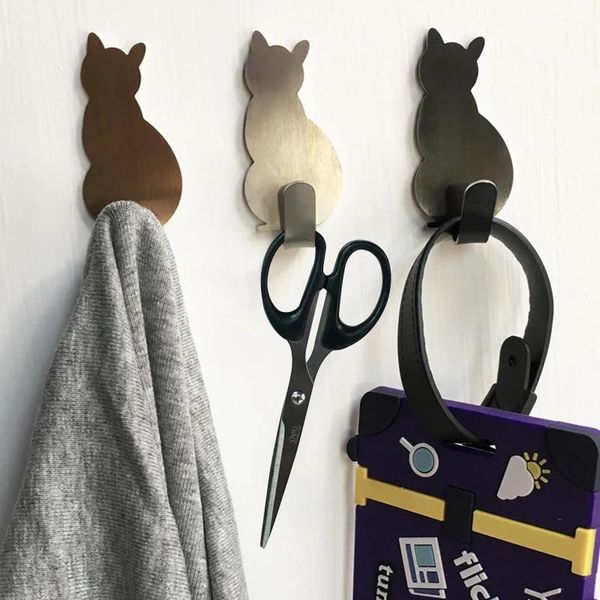 

hooks & rails self adhesive stainless steel creative cat pattern no-punch wall for hanging clothes coat key hook hk-146