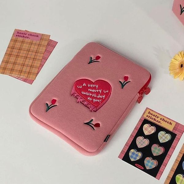 

cosmetic bags & cases korea flower tablet bag for ipad 9.7 10.2 10.5 inch cute heart letters pouch 11 13 ins fashion sleeve inner velvet