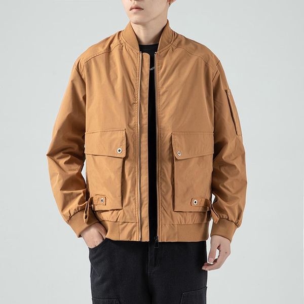 

men's jackets nice autumn men fashion zipper bomber jacket mens solid color male pilot coat windbreaker 4xl, Black;brown