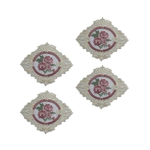 

mats & pads 4pcs lace embroidered coasters rose table (assorted color)