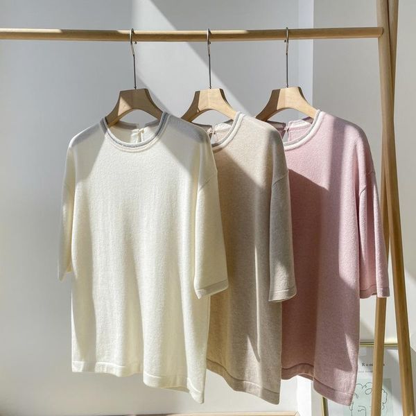 

women's sweaters women sweater 2021 italian cashmere autumn round neck casual short-sleeved thin, White;black