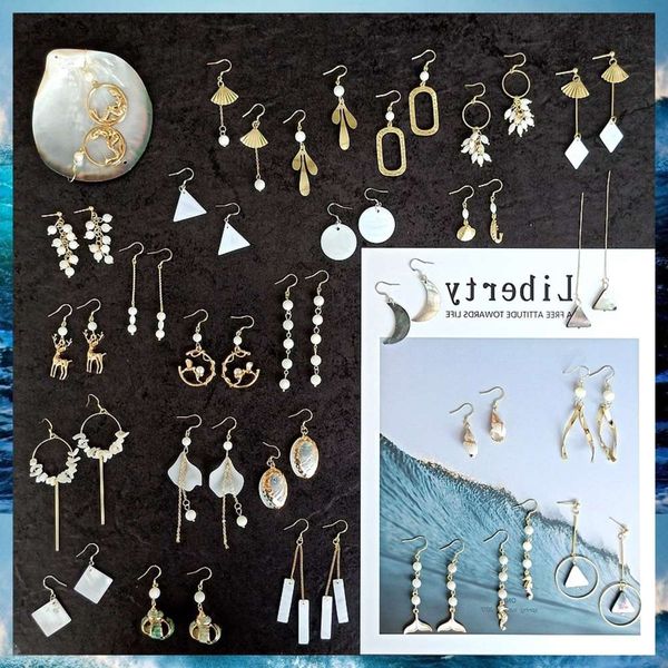 

earrings bright eyes 925 silver plated 14k real gold creative design natural shell fresh handmade earrings, Golden