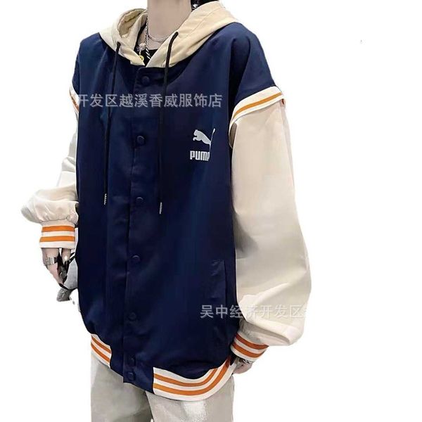 

2021ss autumn products guochao biao couple's pullover splicing contrast color hoodie et, Black