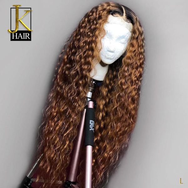 

lace wigs colored ombre 13x4 brazilian natural curly 1b/27 front human hair 130 density for women black remy low ratio jk, Black;brown