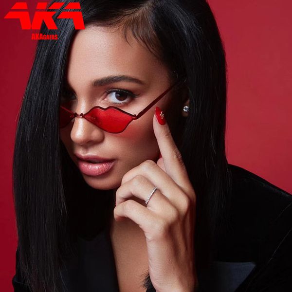 

designer sunglasses akagafas 2021 lips women personality metal sun glasses female classic brand eyewear mirror oculos de sol, White;black