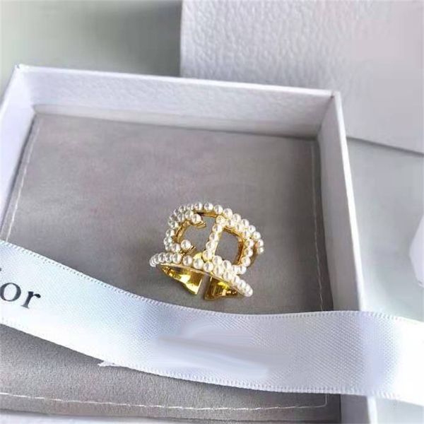 

family 1:1 metal rice bead simple hollow pearl letter ring, Silver