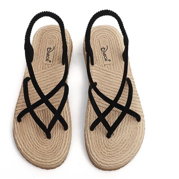 

women's sandals comfortable summer fashion outdoor shoes personality large size woven flat non-slip beach leisure, Black