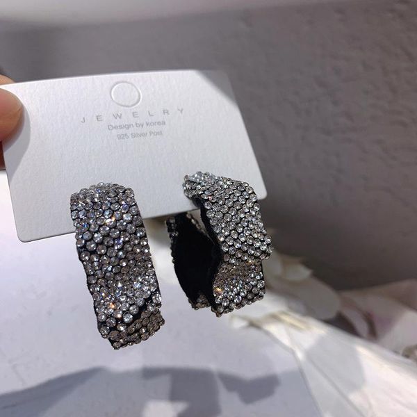 

hoop & huggie exknl crystal fashion earrings wedding korean wide folds vintage big geometric women jewelry accessories gifts, Golden;silver