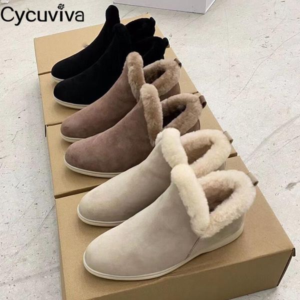

boots cow suede wool winter warm flat loafers shoes women high ankle for runway casual short women's, Black