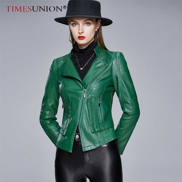 

autumn women leather jacket casual stand collar slim fashion urban leisure pu zipper short 211025, Black