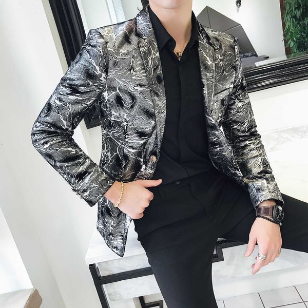 Англия стиль серебряный мужской Blazer Homme Mens стильный пиджак костюм куртка мужчины тонкий подходящий костюм пальто пятница рождественское платье куртка 210527