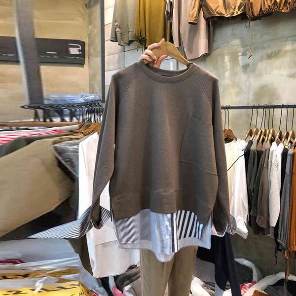 

women's hoodies & sweatshirts hoody fake two-piece autumn new cotton casual female round neck long-sleeved rn9q, Black