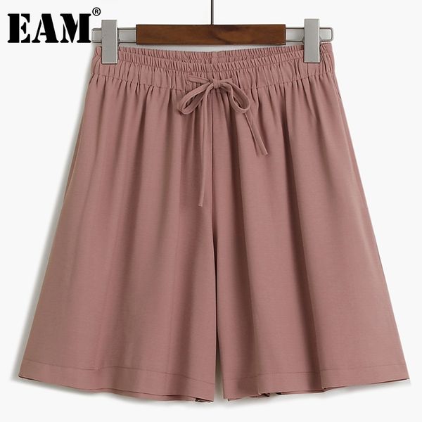 

[eam] women wide leg bandage chiffon shorts high elastic waist loose fit trousers fashion spring summer 1dd8203 210512, White;black