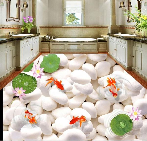 

wallpapers 3d floor painting wallpaper cobblestone goldfish pond ocean world bathroom pvc self-adhesive