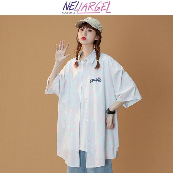 

women's blouses & shirts nellargel women letter harajuku vintage kawaii 2021 summer female korean fashion streetwear male hip hop, White