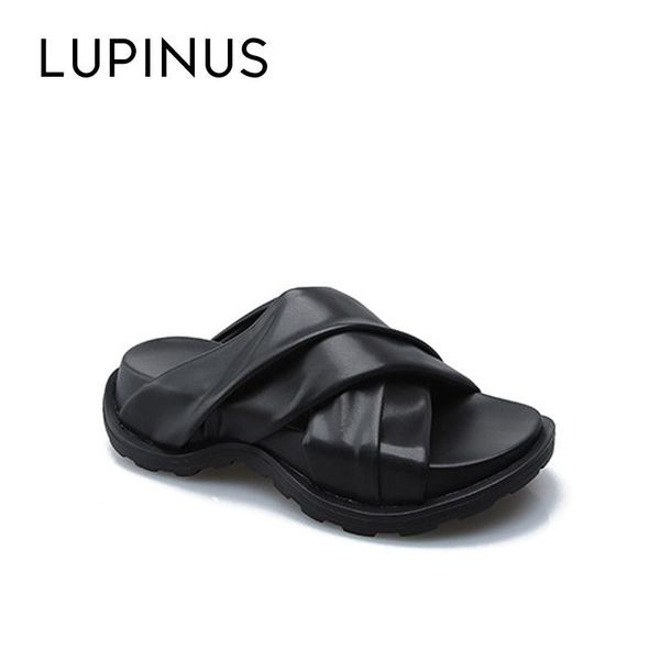 

sandals lupinus 2021 summer women slippers fashion platform muller shoe elegant open toe casual flat, Black