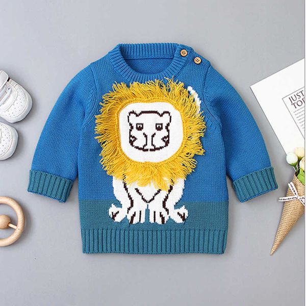 

autumn winter boy girl long sleeve cartoon lion jacquard weave knitted sweater boys for girls kids sweaters black friday lfgh, Blue